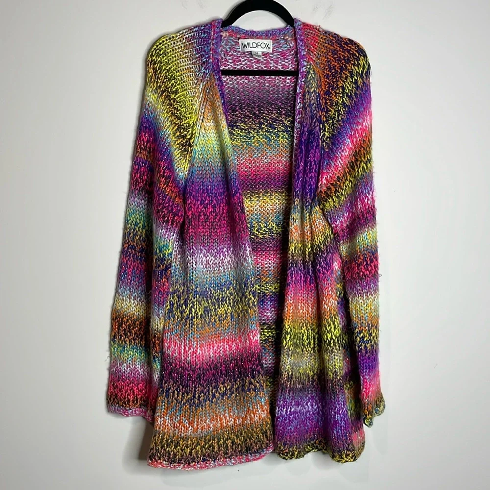 Wildfox | Multi Color Knit Longline Cardigan Size Medium - Picture 1 of 6